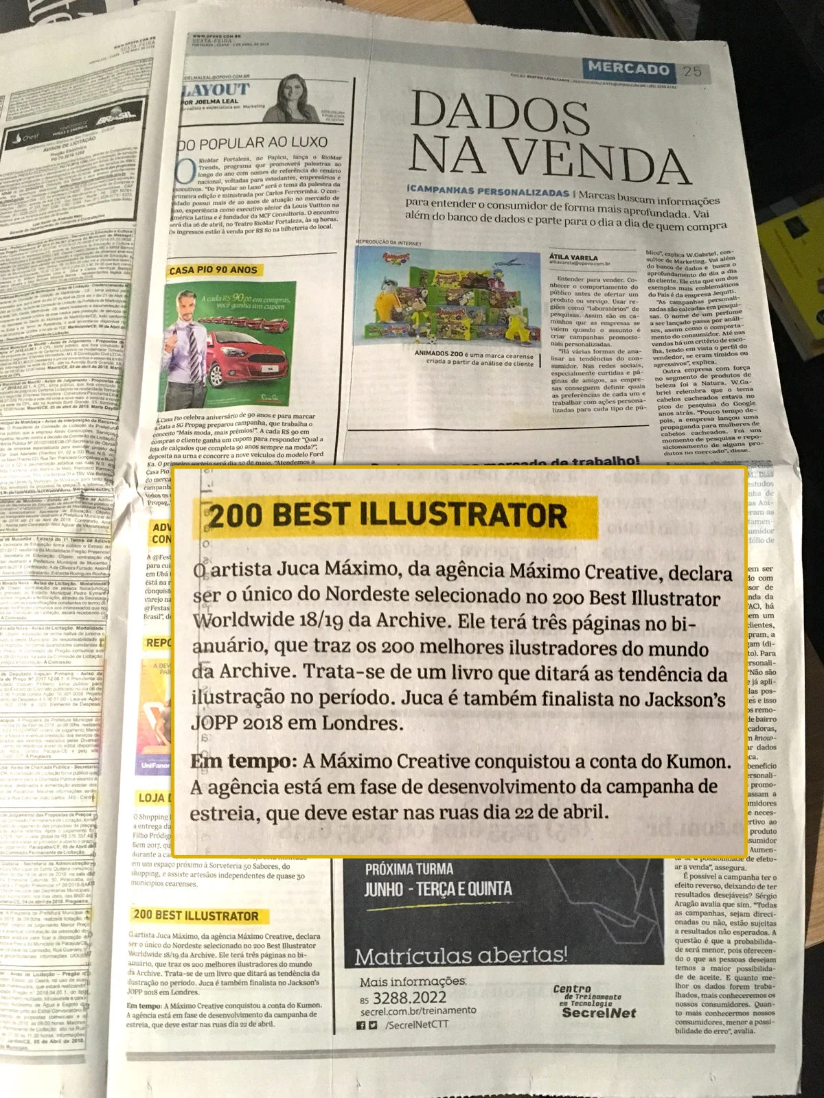 JUCA MÁXIMO NO 200 BEST ILLUSTRATOR WORLDWIDE 18/19 DA ARCHIVE E NO JORNAL OPOVO