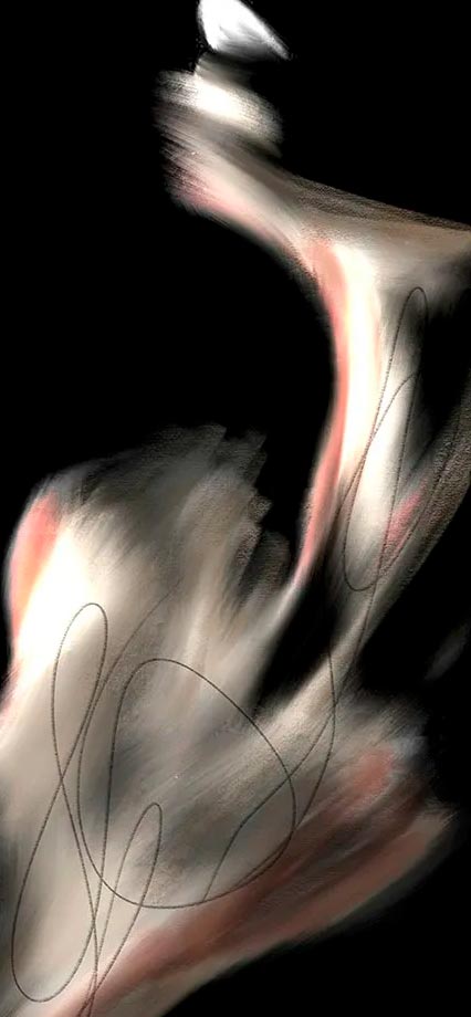 Abstract blurred female form in movement, capturing sensual energy through expressive distortion.