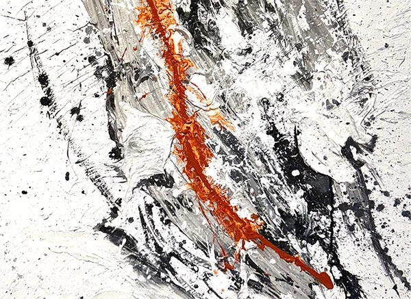 Blindfolded emotional expression captured through instinctive brushstrokes, revealing raw impulses from the unconscious mind.