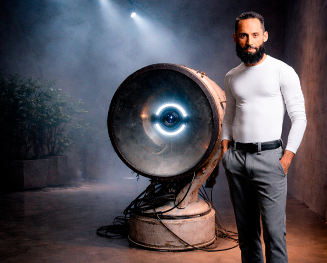 Inside the studio of contemporary artist Juca Máximo, the DORAi installation explores memory, artificial intelligence and human experience through immersive art.