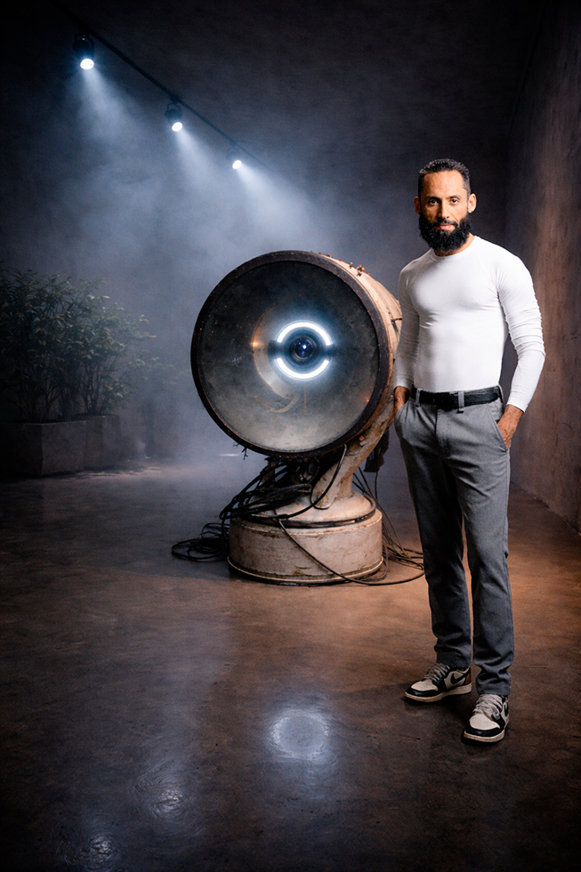 Inside the studio of contemporary artist Juca Máximo, the DORAi installation explores memory, artificial intelligence and human experience through immersive art.